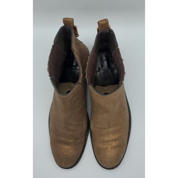 Tory Burch Wade Chelsea Gold Shimmer Leather Ankle Boot Women's 9M /40 - Picture 3 of 12